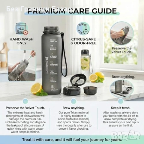 Нова спортна 1L Tritan бутилка за вода с цедка непротичаща матово сива, снимка 7 - Други - 53839713