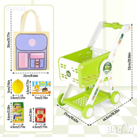 deAO Пазарска количка с храна и аксесоари, комплект за игра за деца, за ролеви игри, зелено, снимка 7 - Образователни игри - 45512122