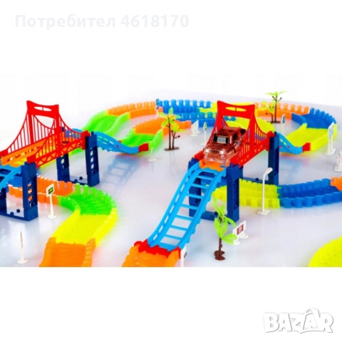 Magic Tracks светеща писта от 360 части, 2 броя колички с лед светлини, мост и пътни знаци, снимка 5 - Коли, камиони, мотори, писти - 52385907