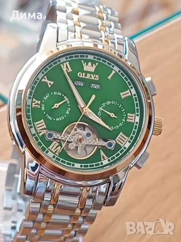 Olevs Автоматик, Дисплей Скелетон, HD Светещ, 3 ATM, Прозрачен гръб, Мултифункционален, Календар, снимка 8 - Мъжки - 53169391