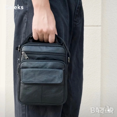 Мъжка ежедневна кожена чанта с класически дизайн /Черна естест. кожа!, снимка 4 - Чанти - 53103789