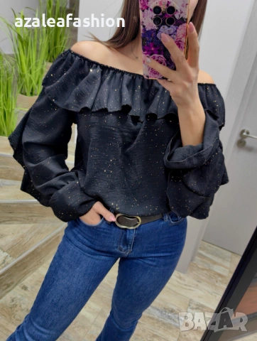 Черна дамска блуза с блясък, снимка 3 - Блузи с дълъг ръкав и пуловери - 53082711