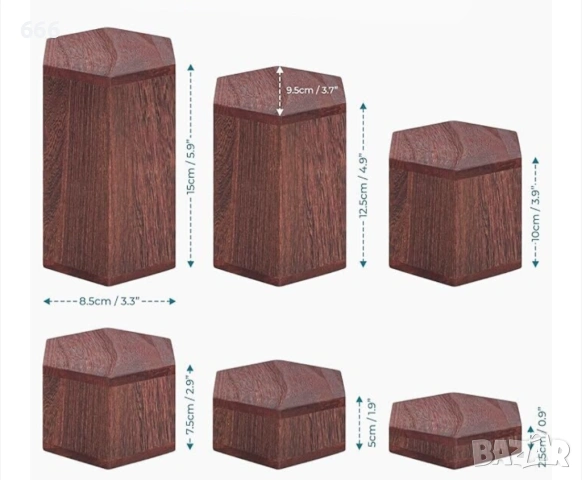 Комплект от 6 дървени шестоъгълни стойки Winter Shore, рафтове за десерти, кексчета, парфюми или др., снимка 2 - Други стоки за дома - 54159931