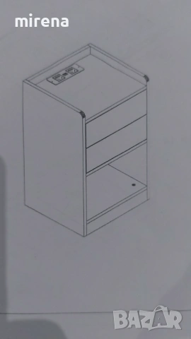 Нощно шкафче със зарядна станция, с 2 чекмеджета и отворен рафт, н144, снимка 4 - Тоалетки - 53839308
