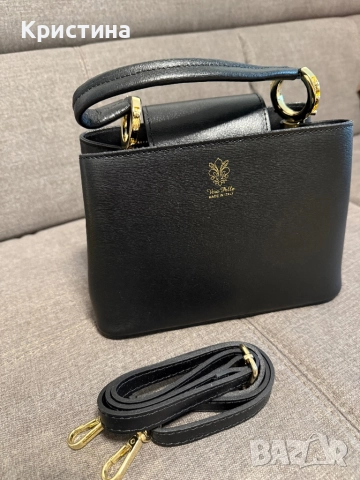 Черна чанта естествена кожа, снимка 4 - Чанти - 52777474