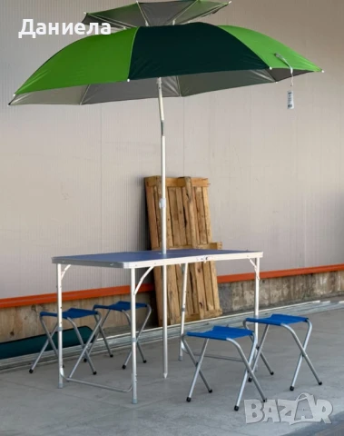 Къмпинг комплект 3 в 1: Сгъваема маса с 4 стола и чадър, снимка 13 - Градински мебели, декорация  - 50634190