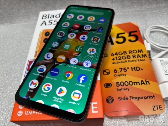 Като нов! Смартфон ZTE Blade A55 128GB/4+8GB 6.75 инча-черен, снимка 7 - ZTE - 52664087