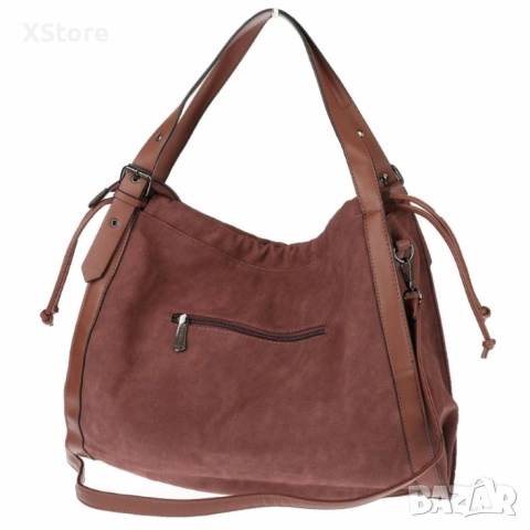 Велурена дамска чанта с декоративни ленти и метални капси – елегантен бохо дизайн, снимка 10 - Чанти - 52571971