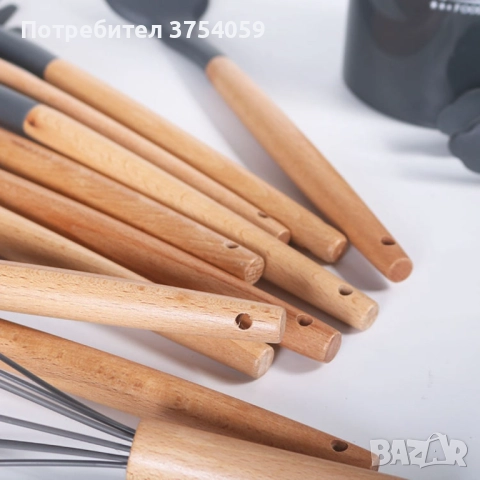 Комплект кухненски прибори от 12 бр. с дървена дръжка, снимка 8 - Прибори за хранене, готвене и сервиране - 52382116