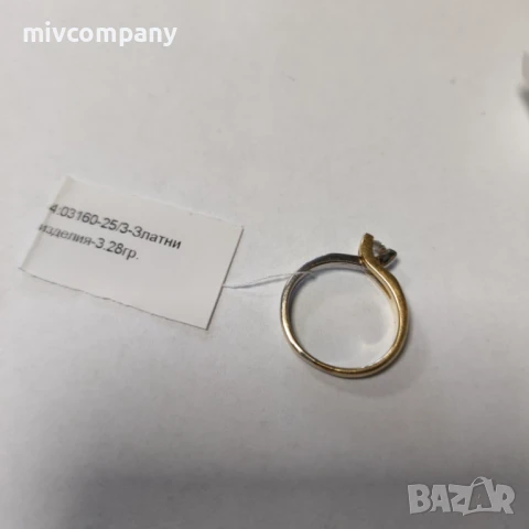 Златен пръстен с диамант 3.28гр.14к(бяло и жълто злато) със сертификат , снимка 3 - Пръстени - 51184498