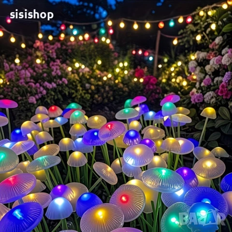 Соларна декорация "Екзотична градина": LED медузи и гъбки с преливащи цветове 4985, снимка 7 - Декорация за дома - 54070454