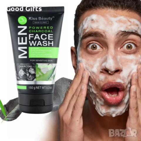 Kiss Beauty MEN Почистващ гел с активен въглен и алое вера