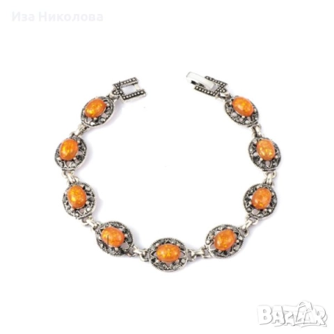Сребърна гривна със син или оранжев опал, снимка 2 - Гривни - 31857795