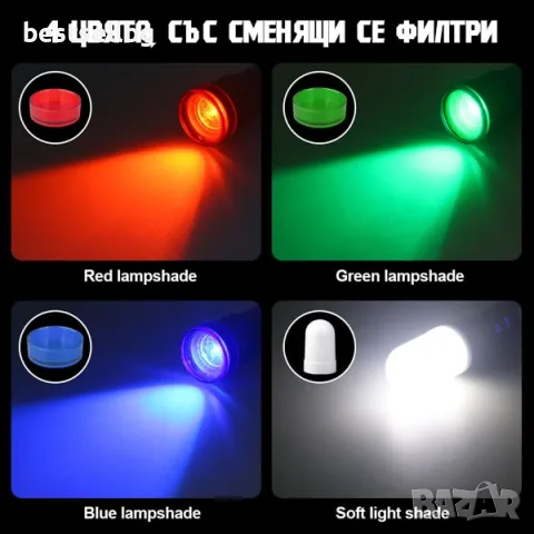 Мощен ръчен LED фенер къмпинг лампа различни цветове филтри за палатка, снимка 3 - Къмпинг осветление - 46856750