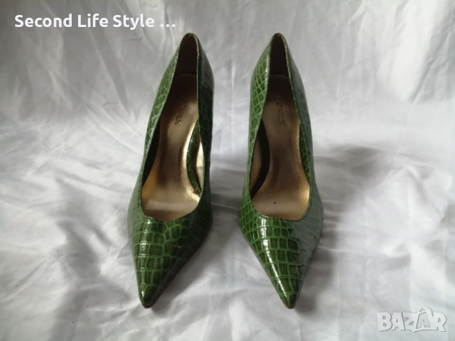 № 40 дамски обувки на висок ток имитация на крокодилска кожа в зелен цвят CATWALK, снимка 6 - Дамски обувки на ток - 54095524