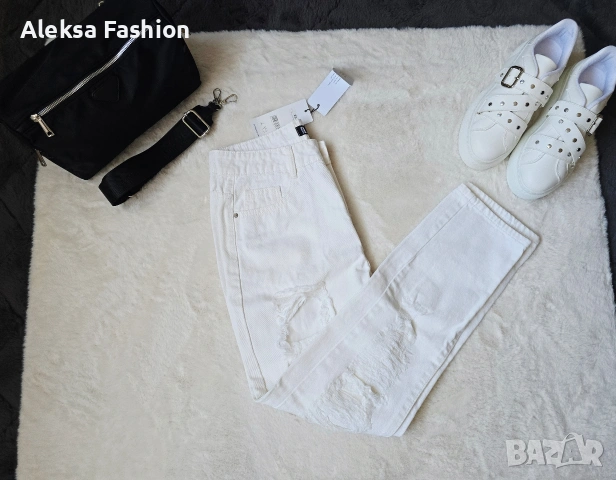 Дамски бял панталон с накъсан ефект , снимка 2 - Панталони - 46229571