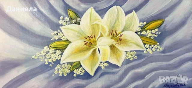 "Нежност в бяло".", авторска картина с маслени бои.