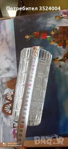 Стъклена ваза ръчно гравирана от 70 те години на сливенския завод Васил Коларов, снимка 3 - Други стоки за дома - 48352905