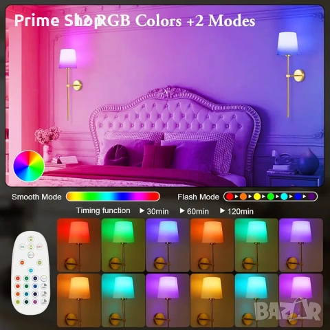 К-кт 2бр. Безжичен стенен LED аплик HOTUT, RGB, 2000mAh, дистанционно , снимка 4 - Лед осветление - 53483257