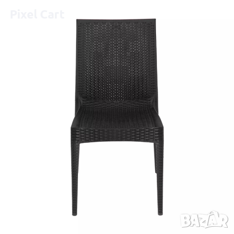 Градински стол от полипропилен с плетен дизайн - Черен, снимка 2 - Столове - 44962919