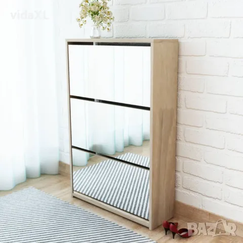 vidaXL Шкаф за обувки с тройно огледало, дъб, 63x17x102,5 cм(SKU:243047), снимка 2 - Шкафове - 48558209