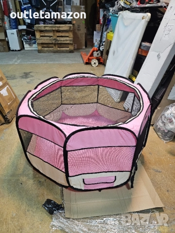 Сгъваема кучешка кошара с чанта за носене vidaXL, розова, 145x145x61 см, 1.95 Kg, снимка 3 - За кучета - 52438184