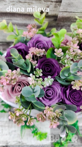 Кошница в лилаво с рози от пластичен сапун!!, снимка 14 - Декорация за дома - 53653950