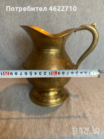 стара  гравирана месингова  кана , снимка 4 - Антикварни и старинни предмети - 53584585