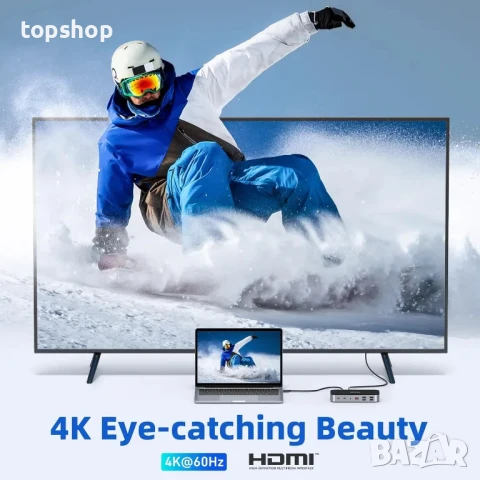 Докинг станция MOKiN за 4 монитора, 16 в 1 USB C с 2 HDMI, DP, 100W PD, USB 3.1/3.0/2.0, RJ 45..., снимка 5 - Кабели и адаптери - 50553745