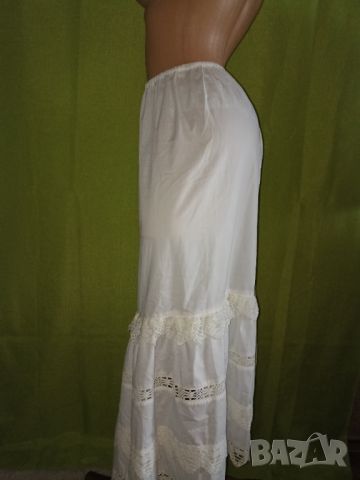Дълга памучна бяла фуста с волан и памучна дантела М,Л, снимка 3 - Поли - 45750245
