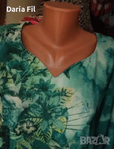 УНИКАЛНА блуза в зелено-жълт принт цветя, снимка 2 - Тениски - 45790588