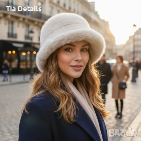 Дамска пухкава зимна шапка тип клош , снимка 2 - Шапки - 52992032