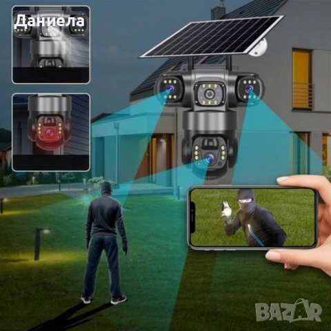 Соларна камера Lylu 4G със SIM и 4 лещи – автономно наблюдение без ток и Wi‑Fi, снимка 4 - Други - 53416458