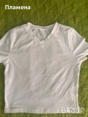 Бяла изчистена рипсена блуза С Кроп топ 