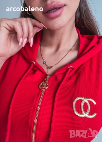 Дамски червен памучен суичър с цип , снимка 3 - Суичъри - 51068159