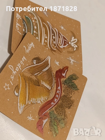 Ръчно рисувани коледни картички, снимка 5 - Коледни подаръци - 52499715
