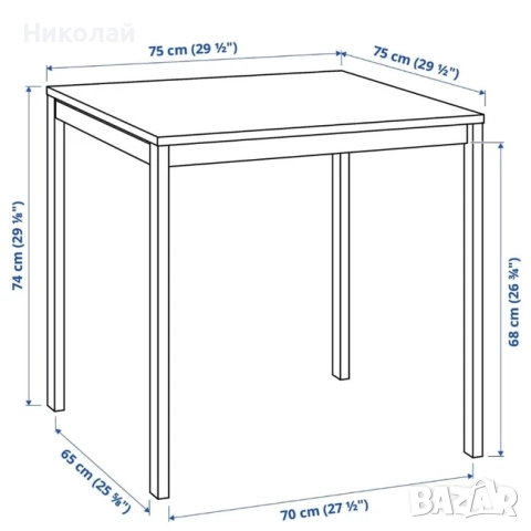 Трапезна Маса IKEA MELLTORP 75x75x72 см - Бяла с метални крака, снимка 2 - Маси - 52680843