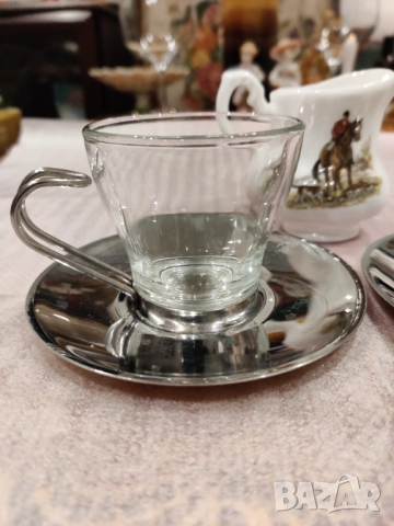 Чаши за кафе. Стъкло и метал , снимка 4 - Чаши - 52730309