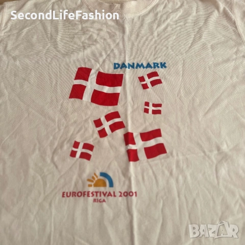 Винтидж тениска Датска с надпис Еврофестивал Рига 2001 мъжка размер L памук, снимка 6 - Тениски - 53683554