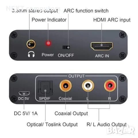 Цифров към аналогов аудио конвертор (DAC) HDMI към RCA,SPDIF,coaxial, снимка 2 - Други - 47902559