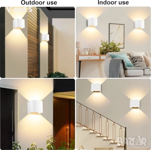 4 броя LEDMO 12W Външна стенна лампа, 3000K Водоустойчива LED стена аплик , снимка 5 - Лед осветление - 51594963