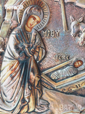Сребърна икона"Раждането на Христос "сребро 950, снимка 6 - Икони - 44970917