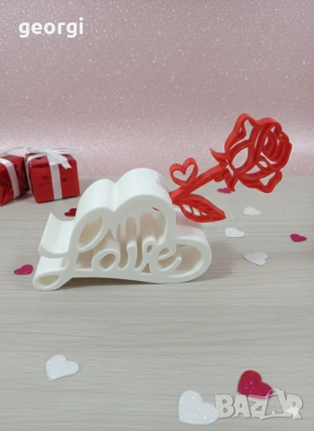 Уникална 3D Декорация "LOVE" с Червена Роза – Идеален Подарък!