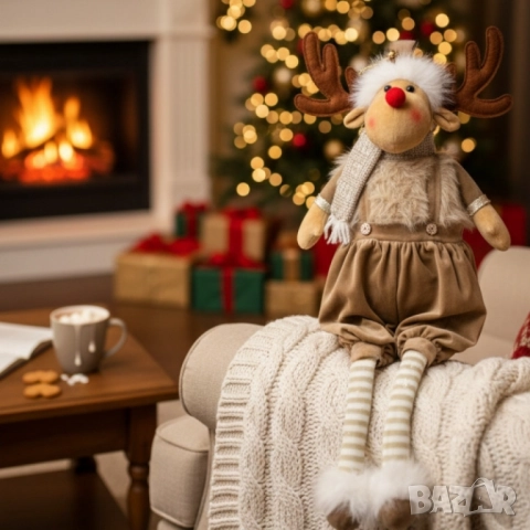 Коледно еленче с опъващи се крачета – 80 см, в три цвята, уютна зимна декорация