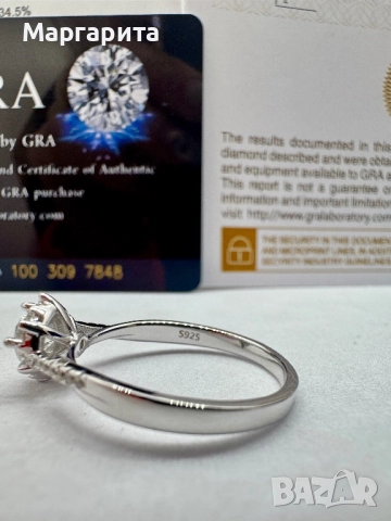 Сребърен пръстен с мойсанит (диамант) 0.5 карата, снимка 8 - Пръстени - 52261294
