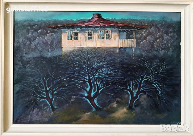 Картина, пейзаж, къща, худ. Васил Бенчев (1945-2014) - 2