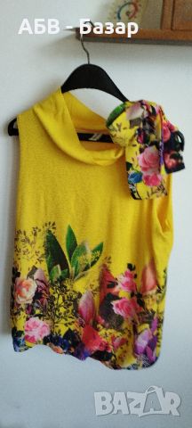 Блуза жълта на цветя, размер М, снимка 3 - Туники - 45859256
