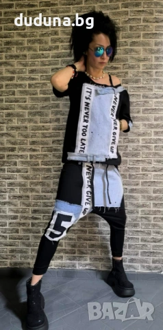 Страхотен дамски сет, дънки потури и блуза с деним! , снимка 3 - Комплекти - 54083555