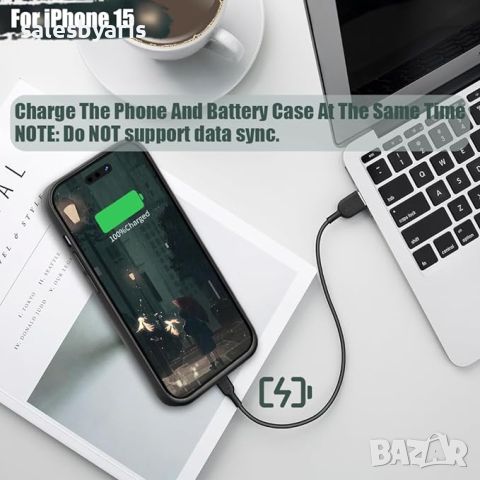 BAHOND Калъф за Батерия за iPhone 15, 5000mAh Черен, снимка 4 - Калъфи, кейсове - 45150563