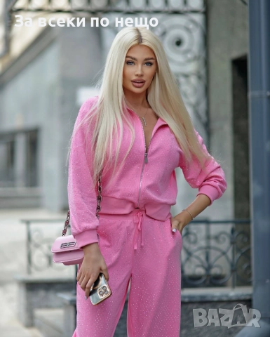 Дамски Розов Спортен Комплект С Кристали🔝Дамски Спортен Екип С Камъни Код A1100